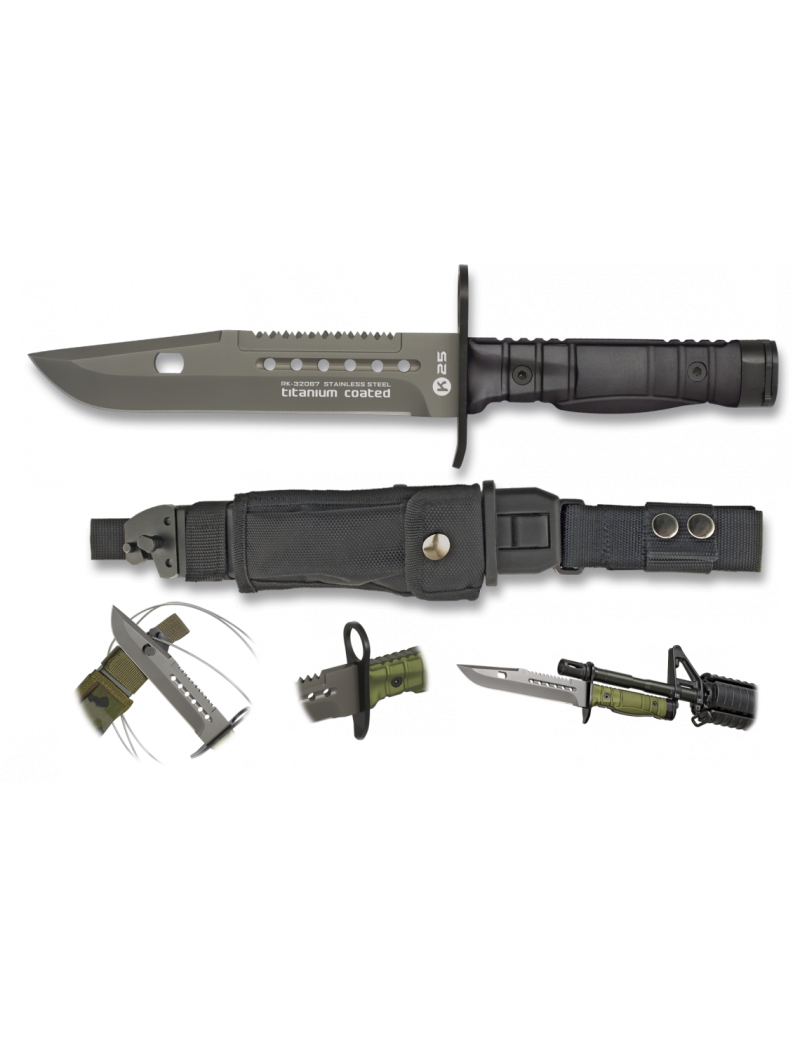 Cuchillo K25 negro. Bayoneta. 17.7